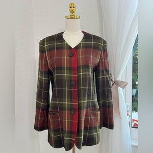 j mclaughlin For Sanyo Vintage Wool Blazer Tartan Plaid Christmas Size 8 NEW